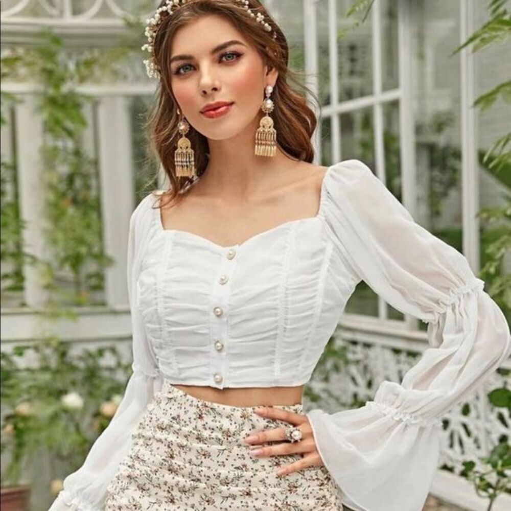 Ruched Button Up Crop Top